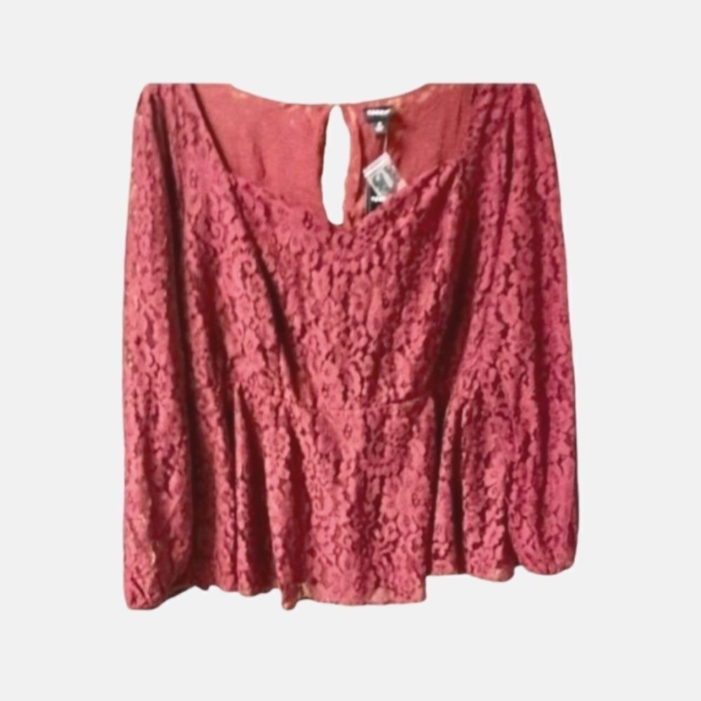 TORRID Plus Size  rhubarb peplum lace longsleeve puff sleeve top 3X - Picture 3 of 16
